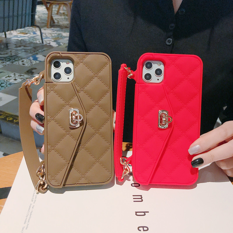 硅胶手提包苹果15Pro手机壳小香风iPhone13跨境外贸插卡14Pro斜挎