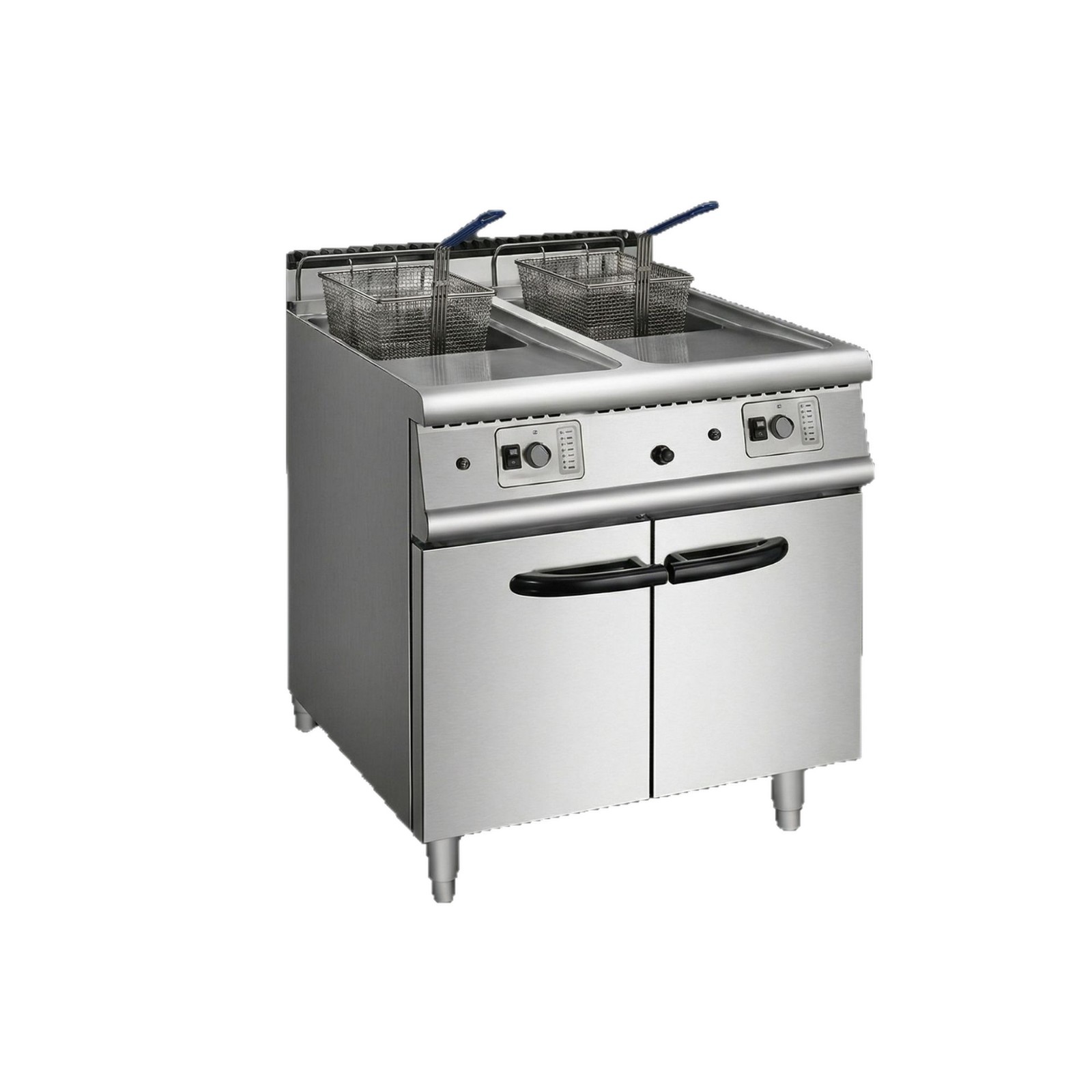 Kaiping double-cylinder double-screen gas fryer with cabinet base, commercial deep fryer, French fries machine, street frying machinery and equipment Item Picture