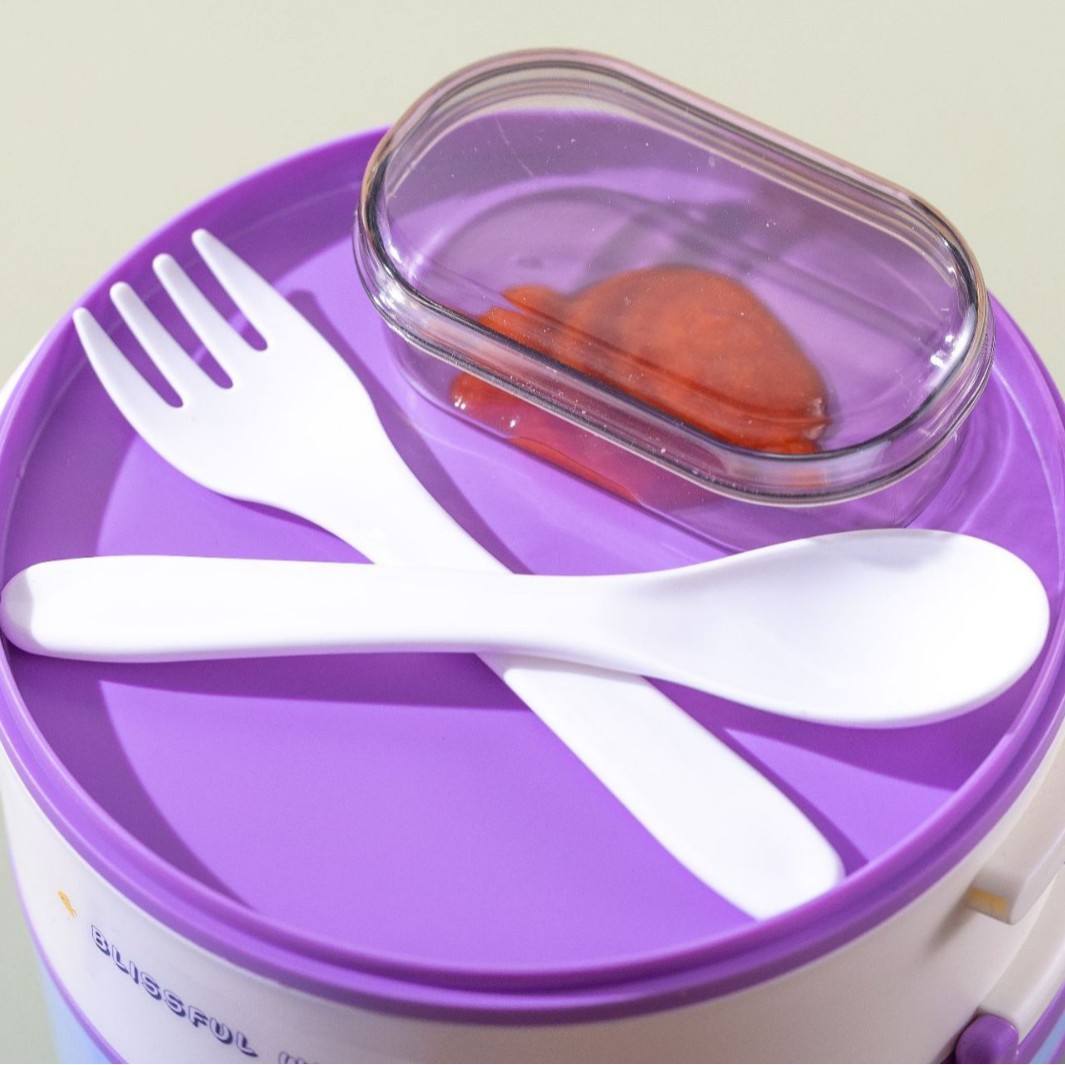 卡通饭盒双层保温餐盒可进微波炉圆形多格便当盒食品级学生可爱餐细节图