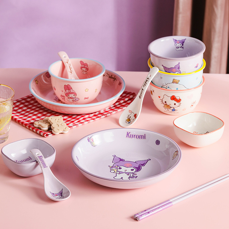 Sanrio flavor plates, Hello Kitty children's plates, Snacks, fruits, Little Butterfly dipping sauce plates, cute tableware, new complementary food products Specification image