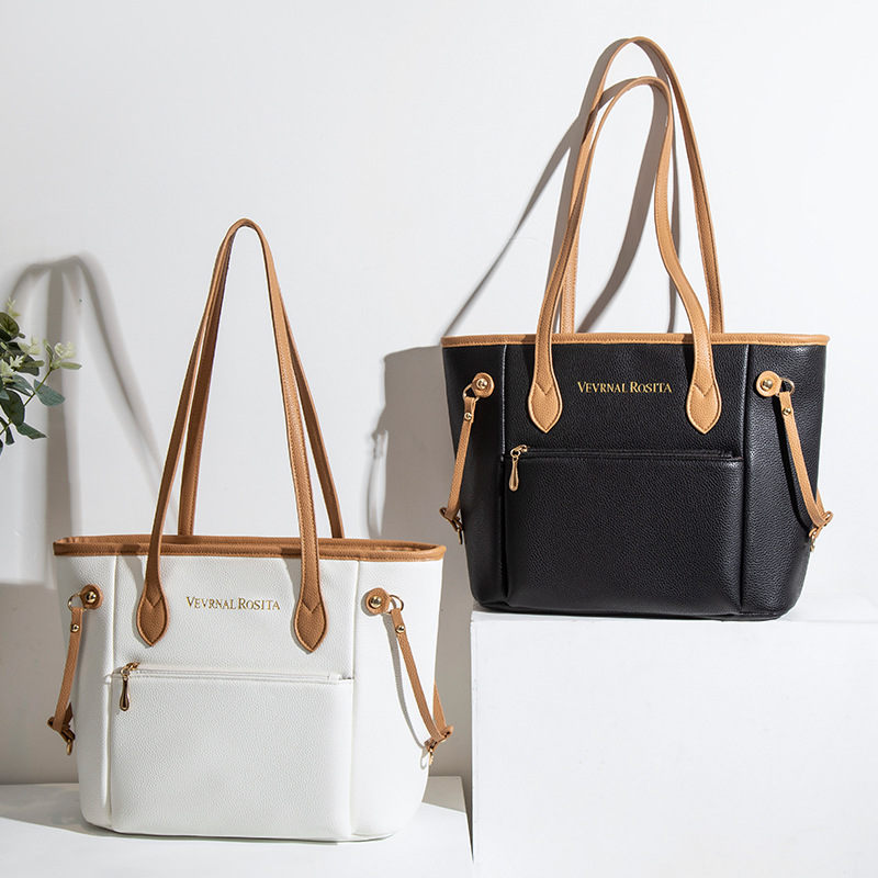 Classic shopping bags from the foreign trade source factory, oil-edge tote bags, large multi-color mommy bags, and large-capacity single-shoulder women's bags Specification image