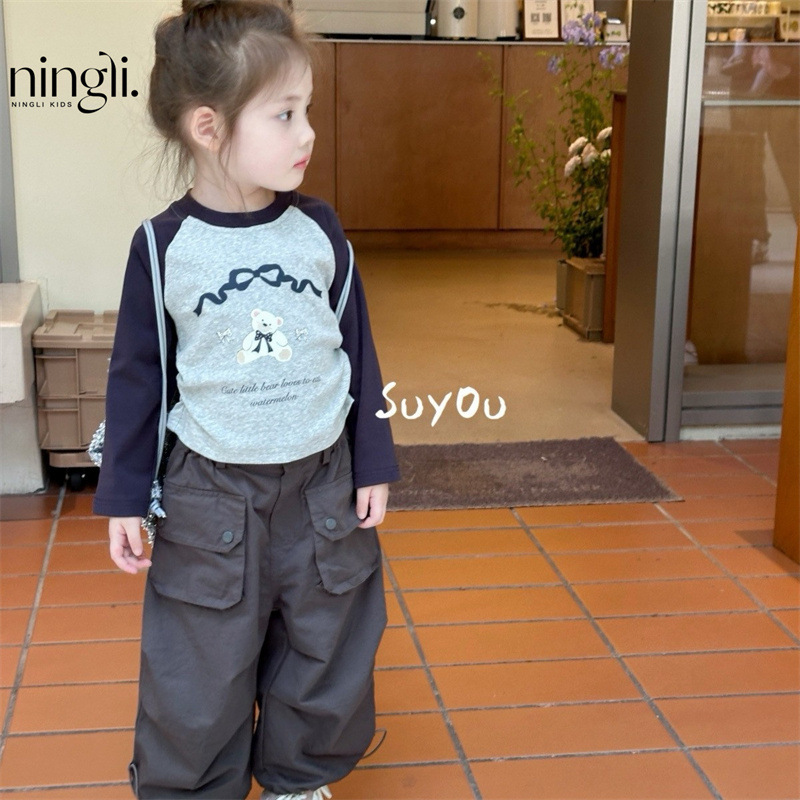 柠里26春秋季新款儿童长袖可爱上衣女童洋气时尚百搭休闲辣妹T恤