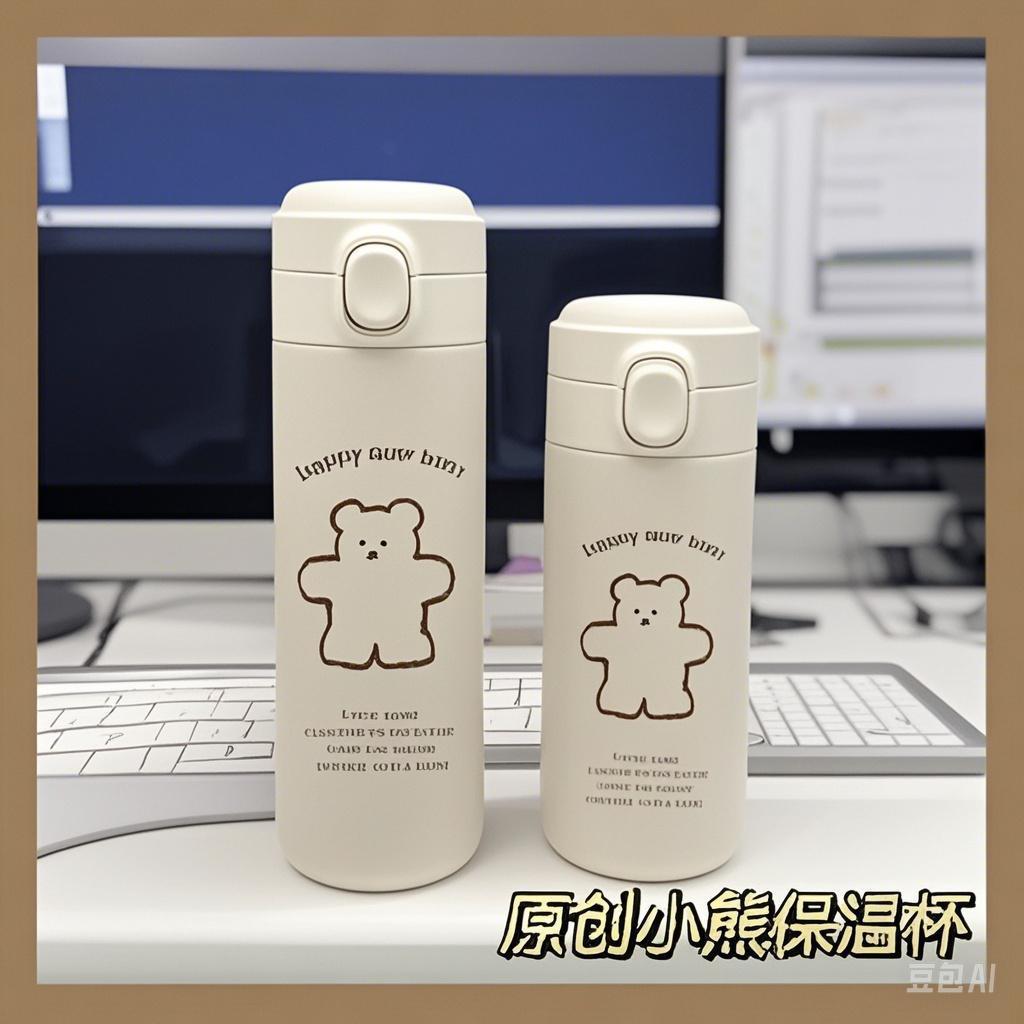 A cute and simple Korean girl's bear insulated cup, the same style as the Instagram-inspired water cup, a creative portable and adorable drinking cup