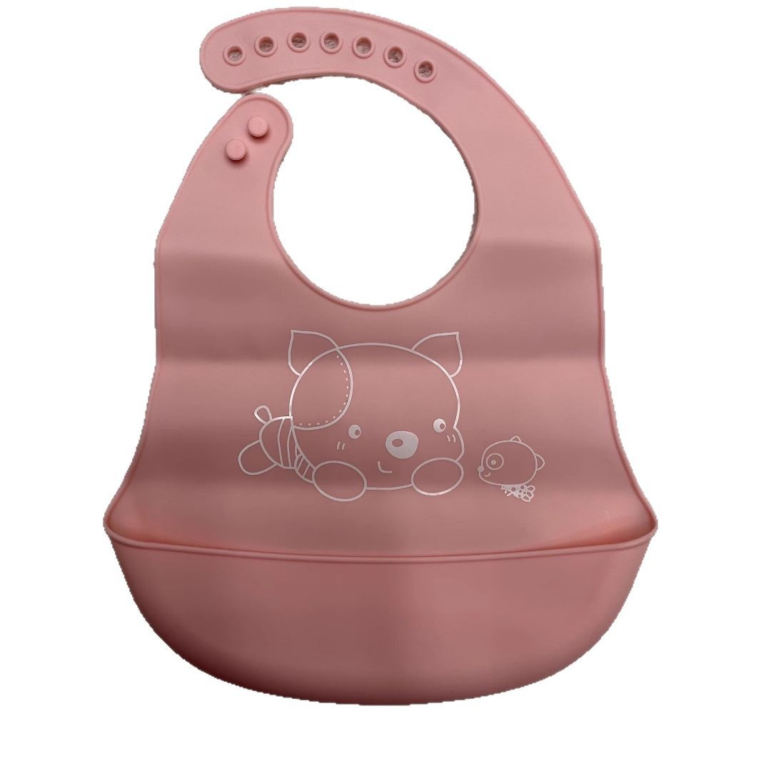 婴童 新款婴儿硅胶围兜 卡通口水兜 宝宝饭兜防水围兜免洗批发白底实物图