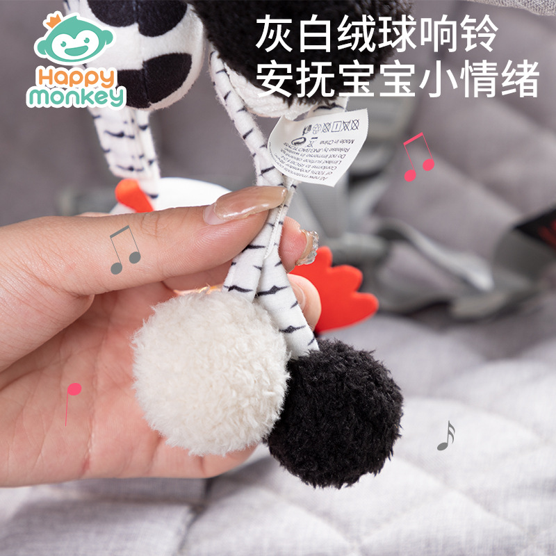 Happy monkey Baby Visual Training Black and White Bed Hanging Piece Detachable Baby Grasping Perception rattle Specification image