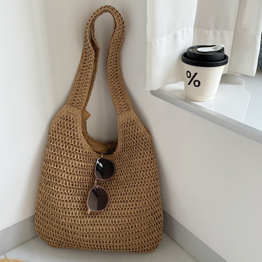 Cross-Border Straw Weaving Bag, Summer Weaving Bag, Straw Weaving Casual, Individual And Fashionable Vacation Style, Large Capacity Vacation Style Tote Single-Shoulder Bag, Women's Handmade Straw Weaving Bag Item Picture
