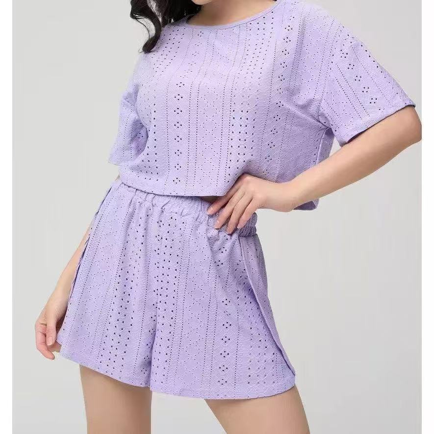A new, comfortable and loose white short-sleeved shirt, shorts and pajama set that is a bestseller on Amazon for cross-border sales from Europe and America Specification image
