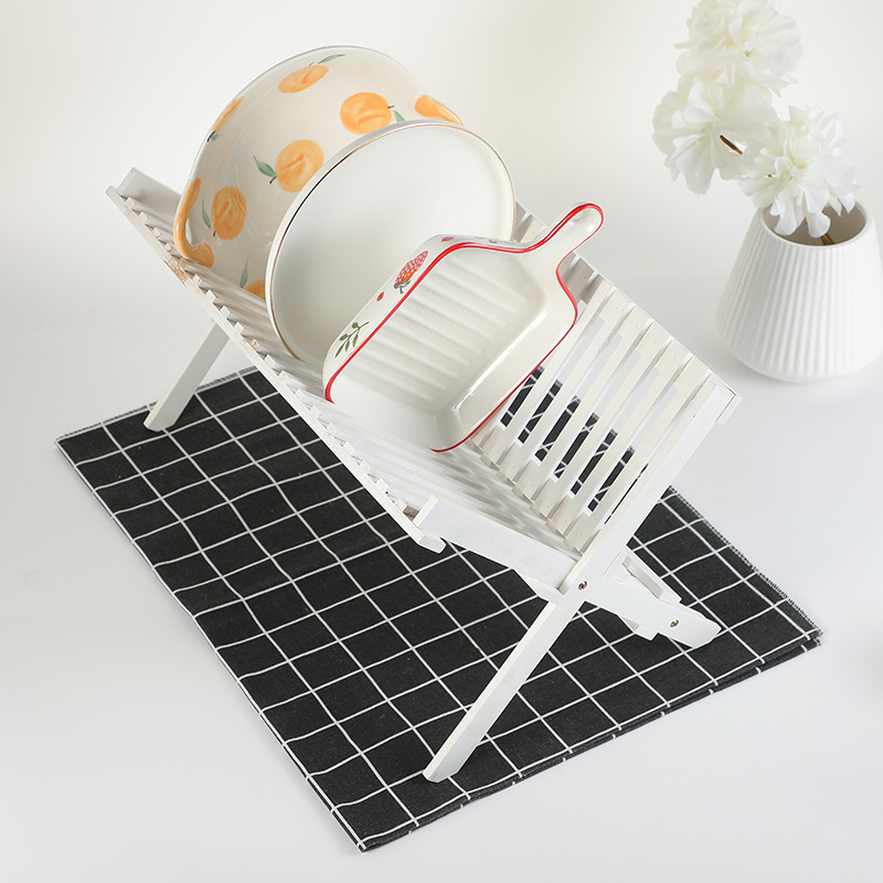 Wooden plate draining rack, home kitchen tabletop bowl and plate placement and organization rack, solid wood tableware storage rack Item Picture