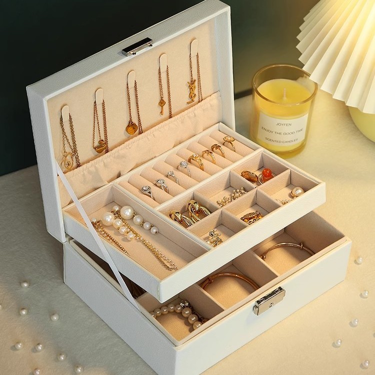 New free shipping large storage box, double-layer jewelry, multi-specification storage, cosmetics, home and dormitory, dust-proof and multi-functional