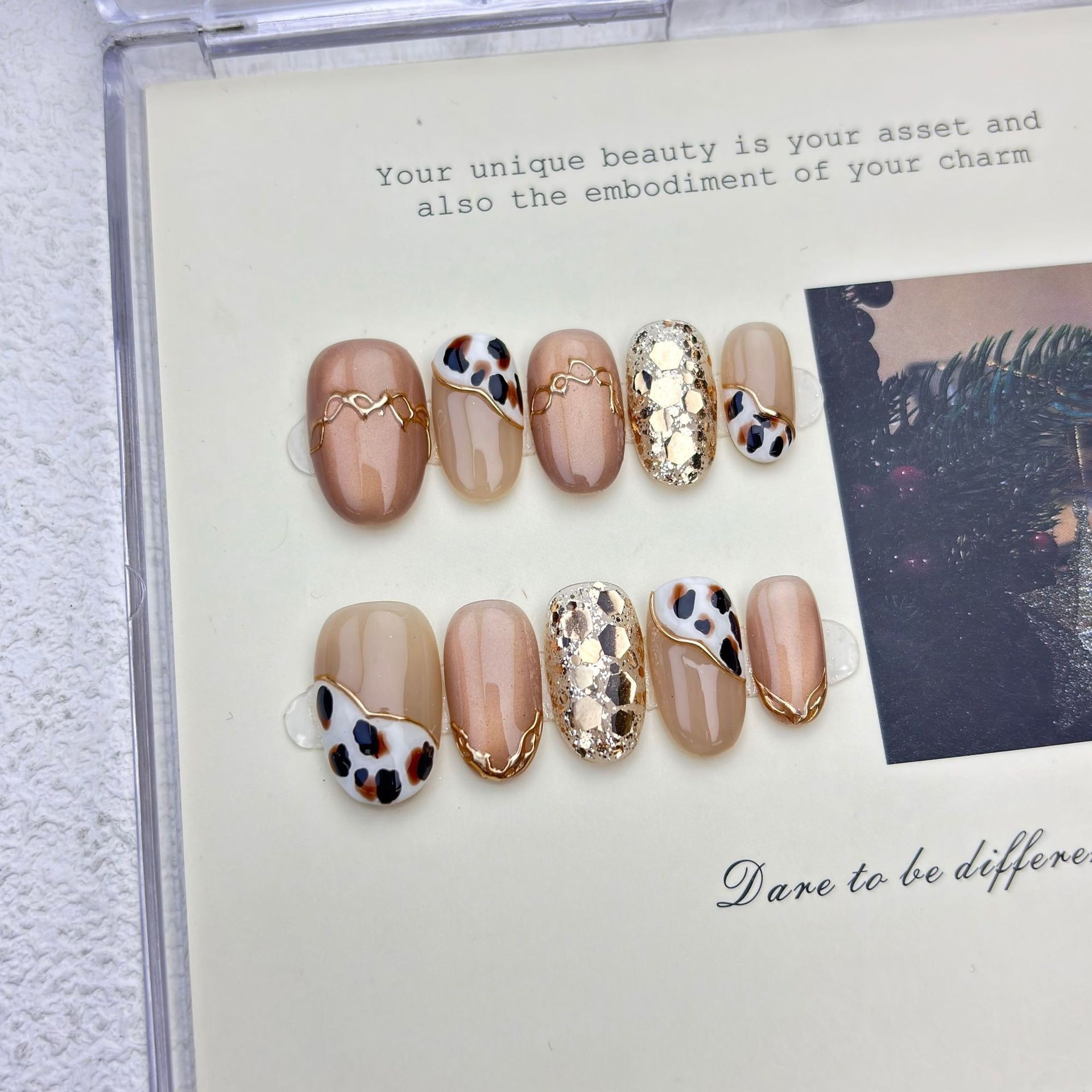 【豹富】纯手工穿戴甲手作高级感精致豹纹猫眼爆闪美甲工厂批发细节图