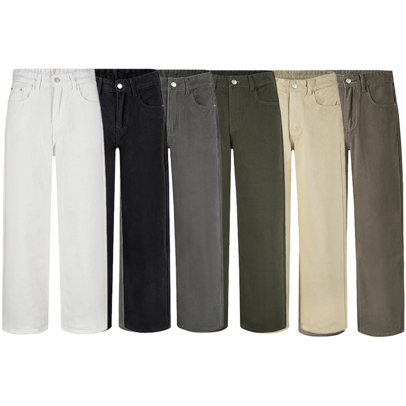 Men's wear # Basic, simple and versatile solid-colored jeans, men's high-end, drape, wide-leg, straight-leg casual pants Specification drawing