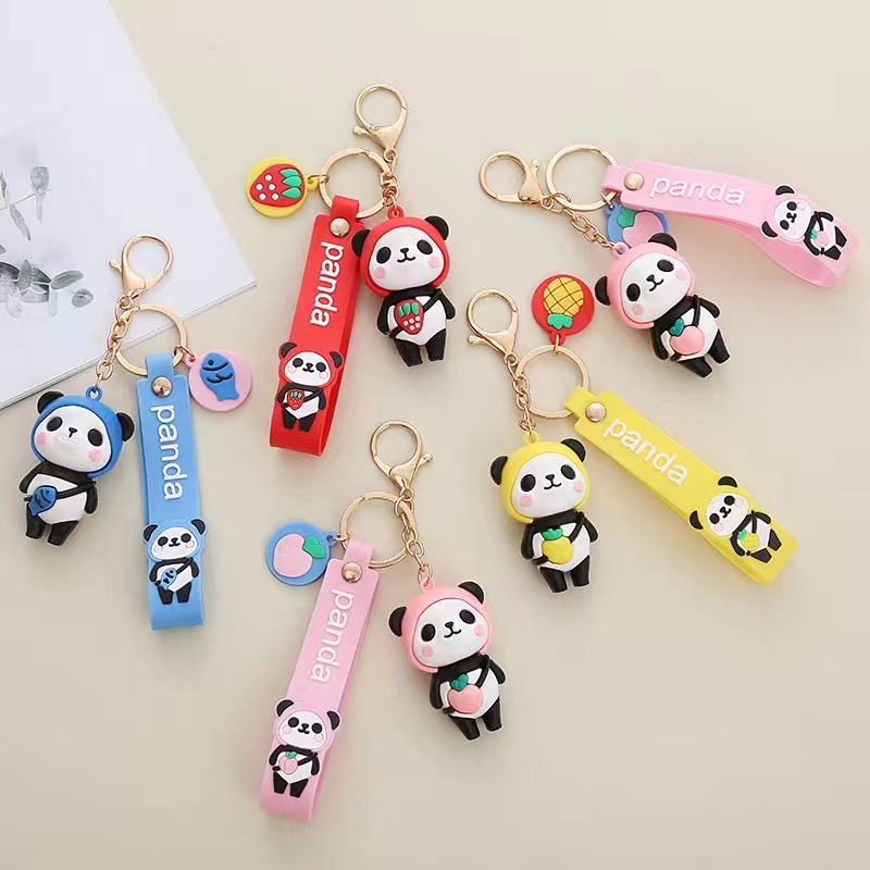 Cartoon 3D panda figurine keychains, cute men's and women's bag pendants, schoolbag decorations, Sichuan small gifts wholesale Specification image