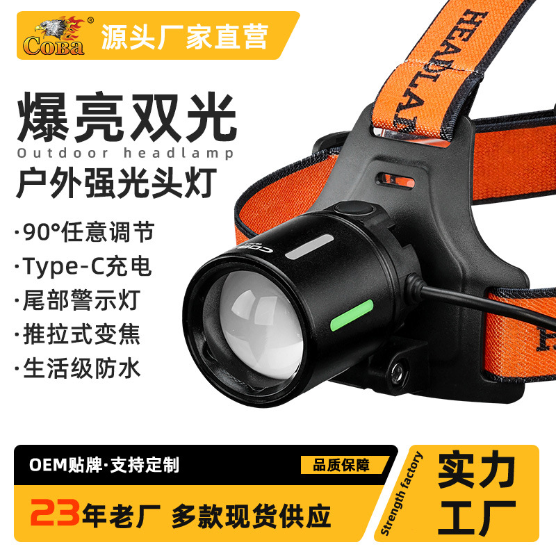 Outdoor high-power aluminum alloy miner's lamp, bright long-range shooting lithium battery zoom fishing and cycling searchlight, head-mounted headlamp