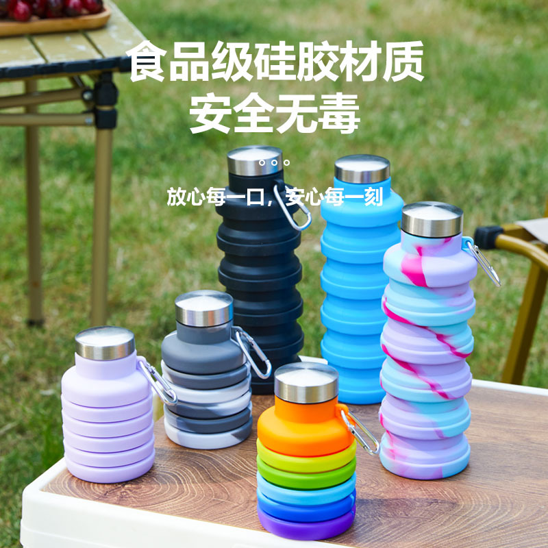 Taza de agua plegable retráctil portátil de silicona resistente a altas temperaturas deportes al aire libre hervidor de mano de viaje comprimido taza de agua acompañante details Picture