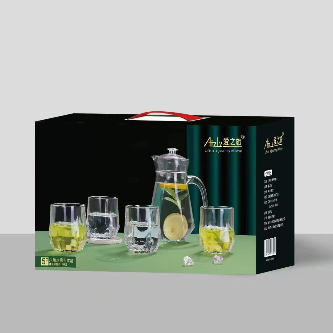 Transparent cold water bottle, juice pot, glass water set, five-piece set, glass cup, practical wedding gift for sale