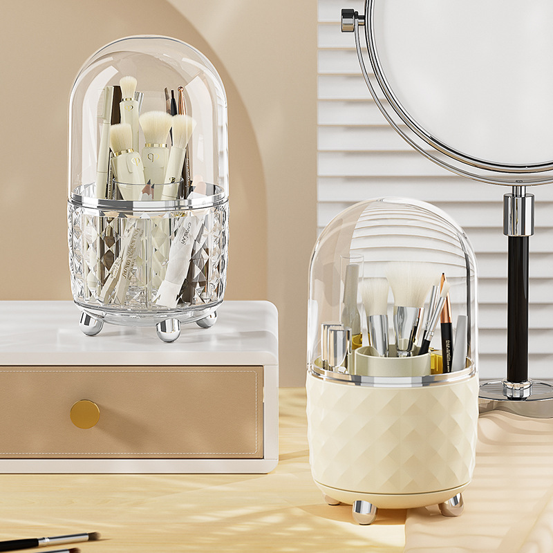 Makeup brush storage box, rotating desktop, cosmetics and lipstick storage, dressing table, compartmentalized dust-proof storage cylinder, shelf details Picture