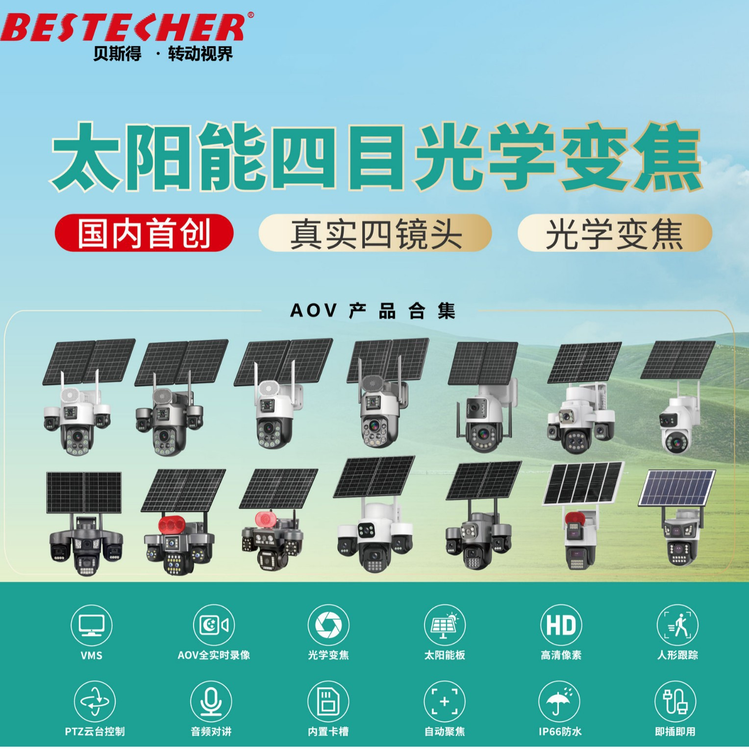 HiEasy five-eye three-gimbal six-motor AOV solar 18x zoom camera, outdoor waterproof and flow-free Application Scenario