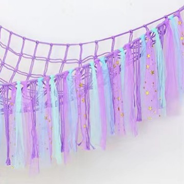 儿童收纳网兜 儿童玩具收纳网兜 彩色流苏星星收纳网 三角网吊床白底实物图