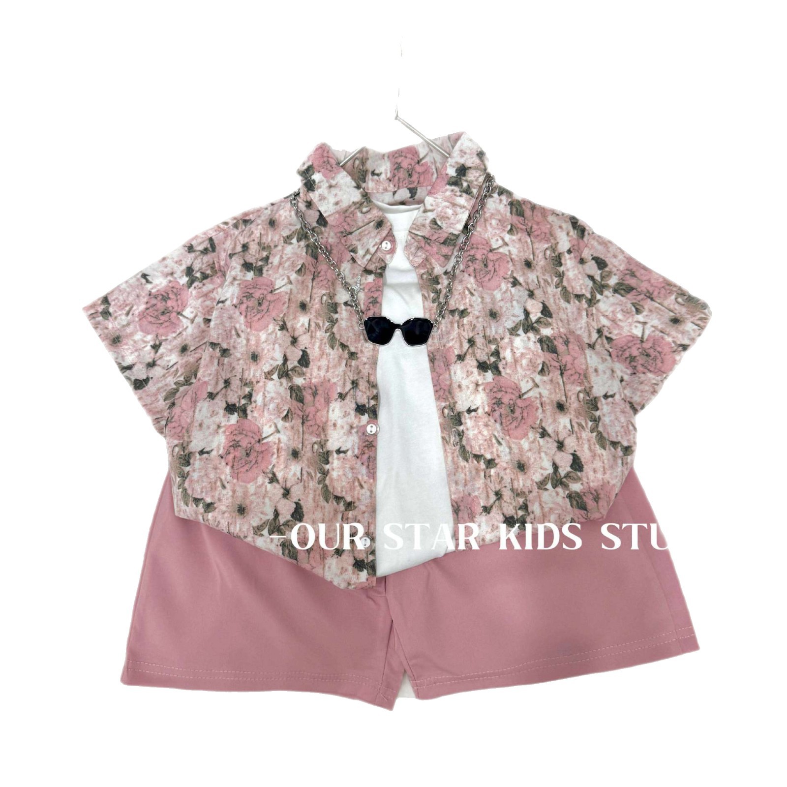 【 Monet's Garden 】 Boys' Summer short-sleeved shirt set, new children's summer casual wear for both big and small kids Item Picture