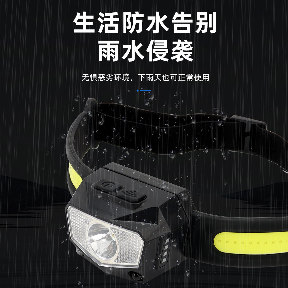 COB head-mounted miner's lamp, strong light, long battery life, lithium battery, outdoor-specific fishing LED lamp, silicone sensor lamp headlamp Specification image