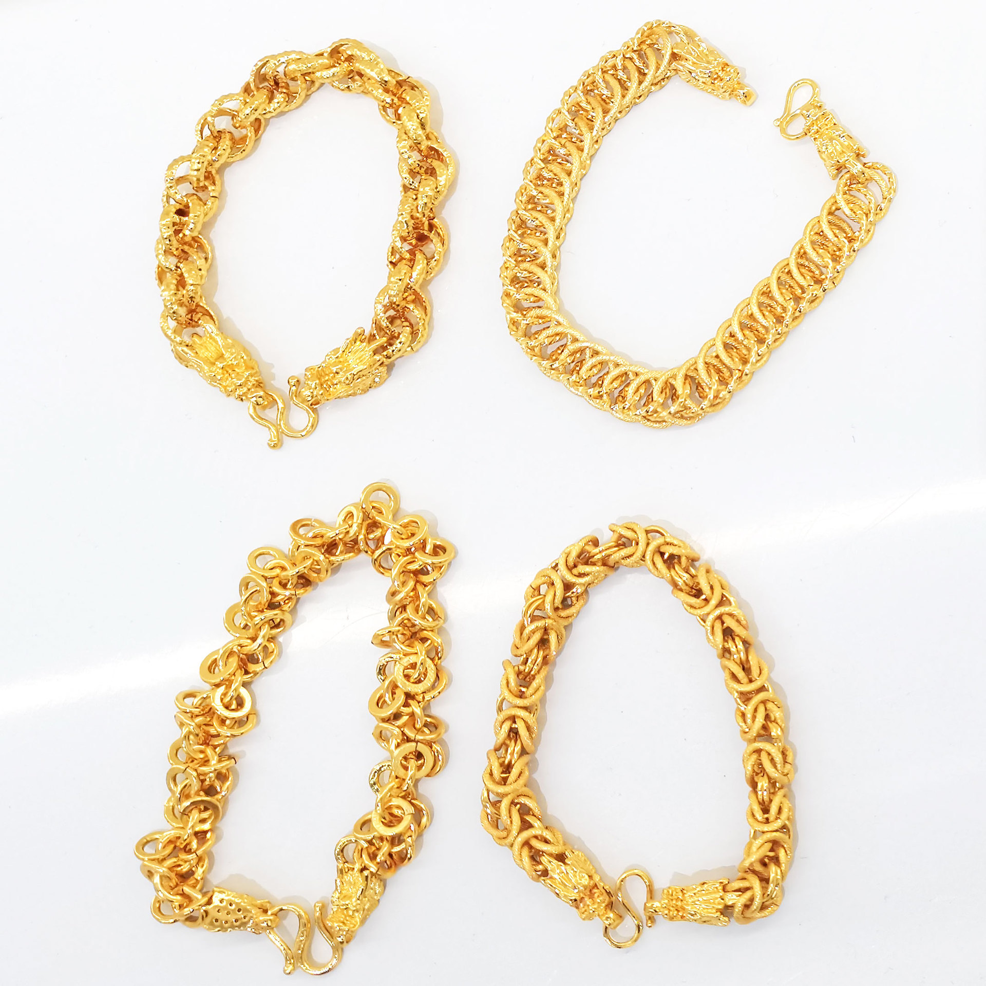 铜镀金霸气双龙头环环相扣手链饰品新中式男款送男友厂家批发