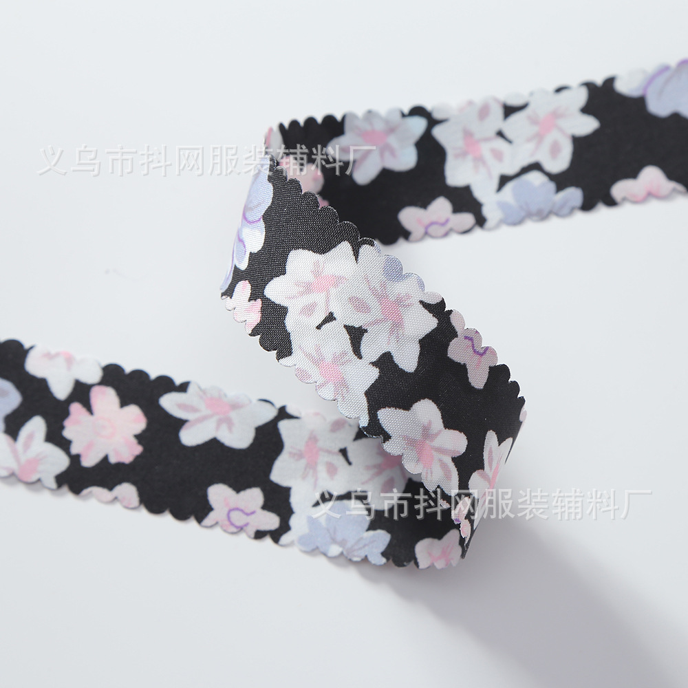 2.5cm Double-sided plum blossom toothed printed webbing bow, DIY hair accessory, headwear accessory, gift, flower decorative band Item Picture