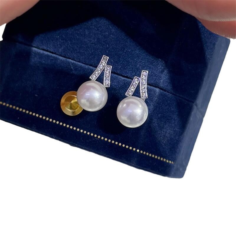 珍珠批发25年新品八字淡水珍珠耳钉S925纯银耳针时尚百搭