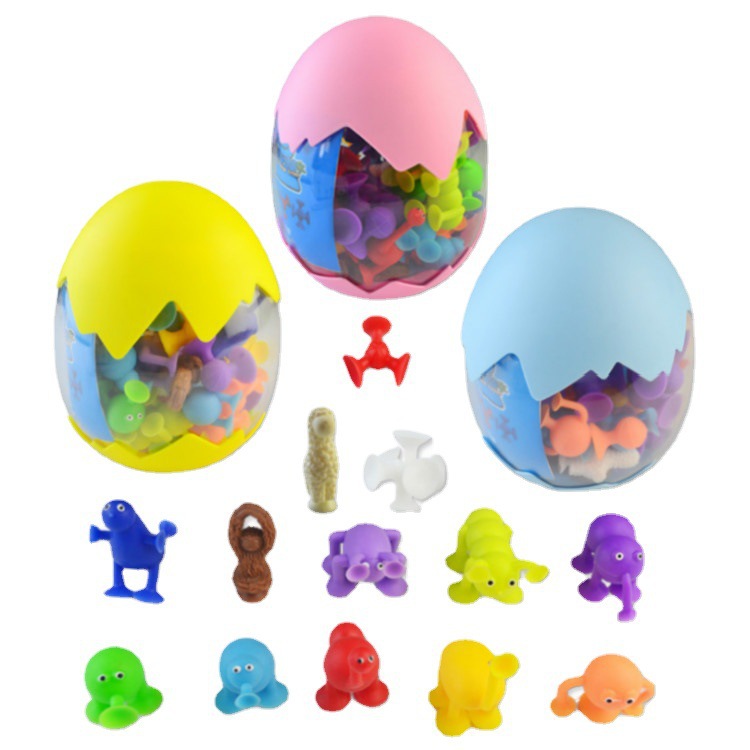 百变粘粘乐吸盘软硅胶积木儿童益智玩具奇趣小动物蛋壳吸吸乐玩具白底实物图