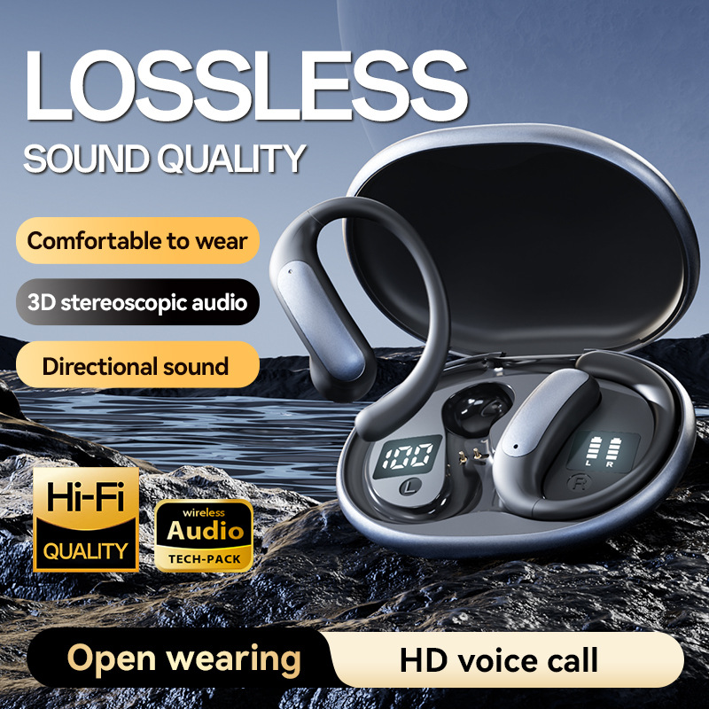 The new AI smart cross-border model M134 ear-hanging OWS non-in-ear open Bluetooth headphones with dual digital display private mold details Picture