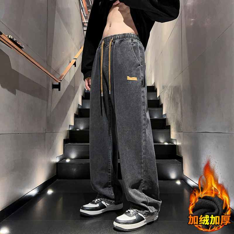 Denim pants for men 2025 New Winter season: Trendy loose straight-leg pants, casual and versatile, fashionable wide-leg men's pants details Picture