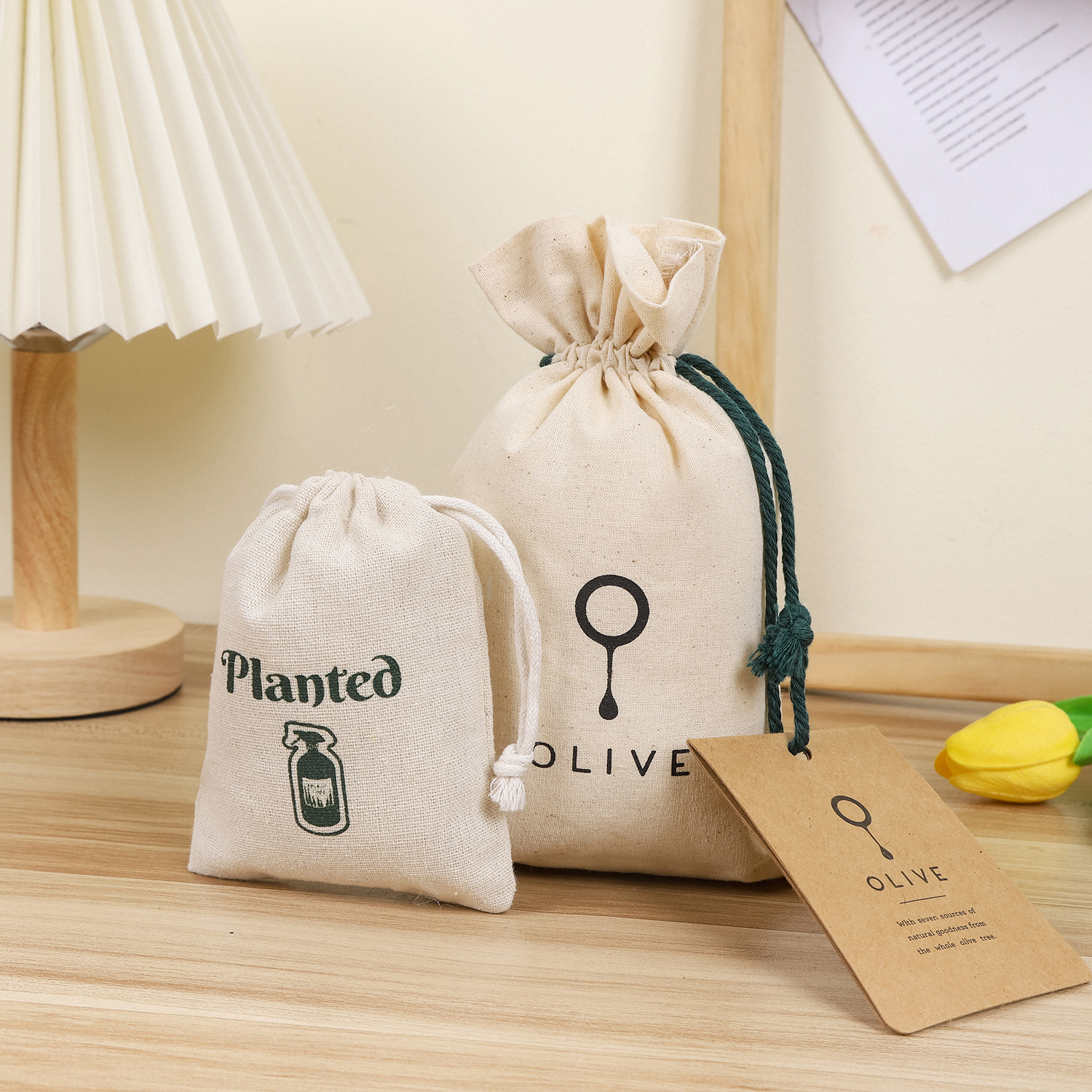 Factory wholesale all-cotton canvas drawstring bags with closed edges, drawstring bags, gift storage, printed logo patterns and text