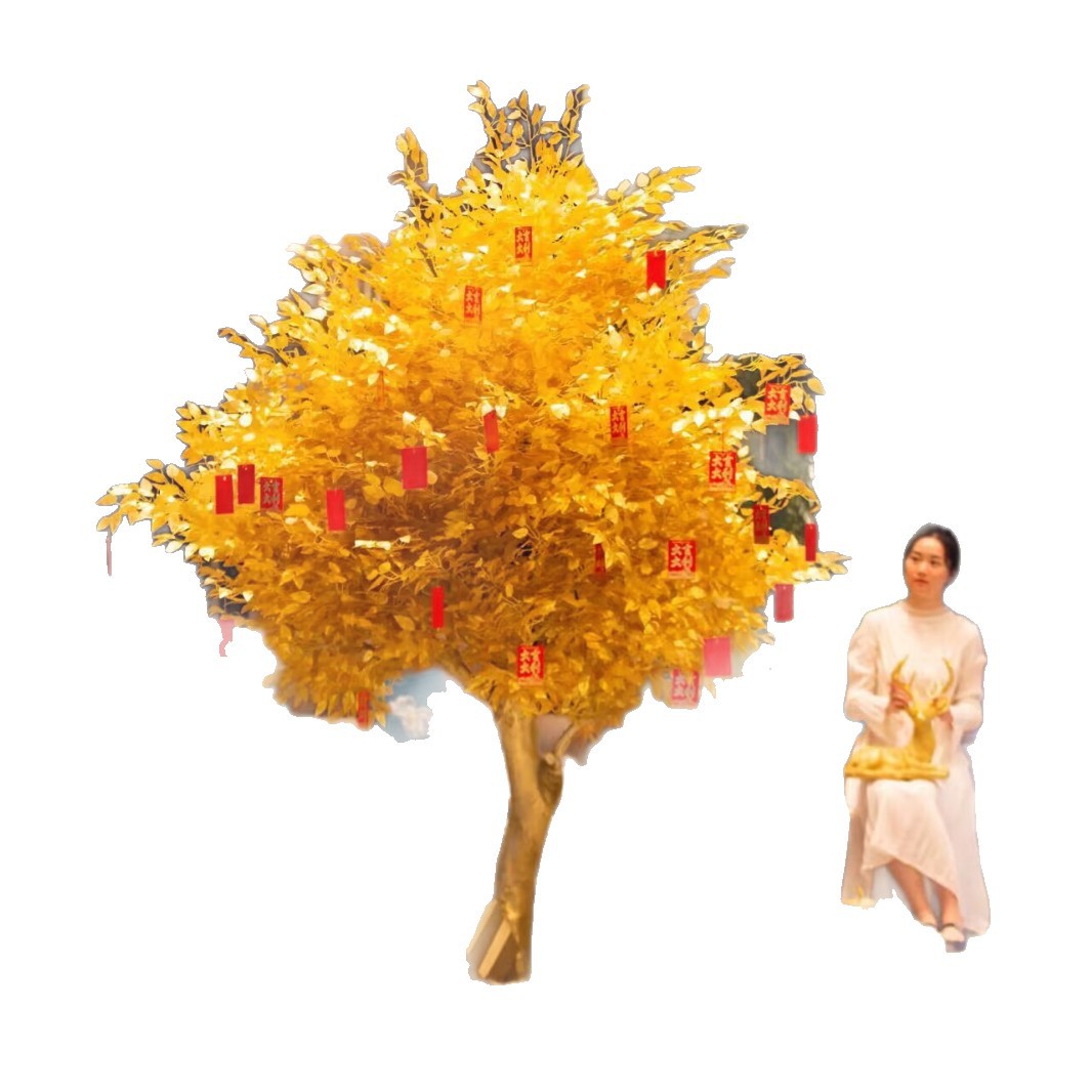 Simulated golden banyan tree, money tree, wish tree, large fake tree, prosperity tree, New Year red envelope tree, shopping mall and hotel decoration tree Item Picture