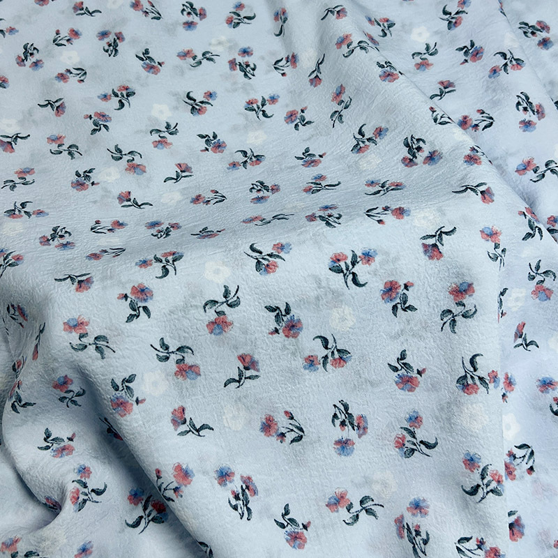 精品平纹一品皱印花连衣裙面料 沙滩系列休闲裤女装花布饰品布料 details Picture
