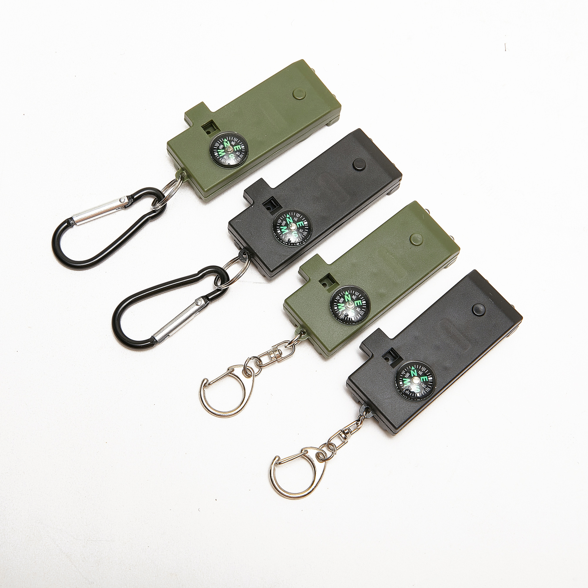 New six-in-one mini multi-functional whistle telescope with light, outdoor plastic compass, key and mountain climbing buckle details Picture