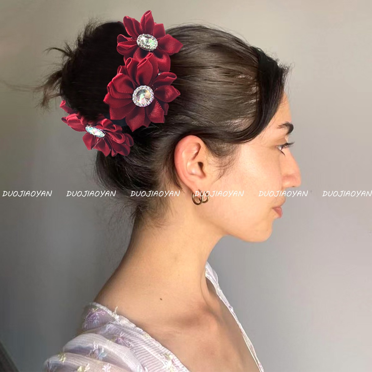 Cross-border simulation fabric flower hair bands with a high-end feel, handcrafted hair rope bun hair bands, elegant hair flowers and new hair accessories Specification drawing