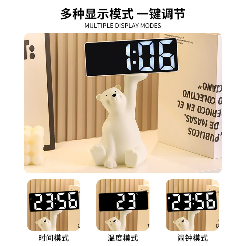 电子时钟/闹钟跨镜/木电子时钟/木头无线充时钟/钟表细节图