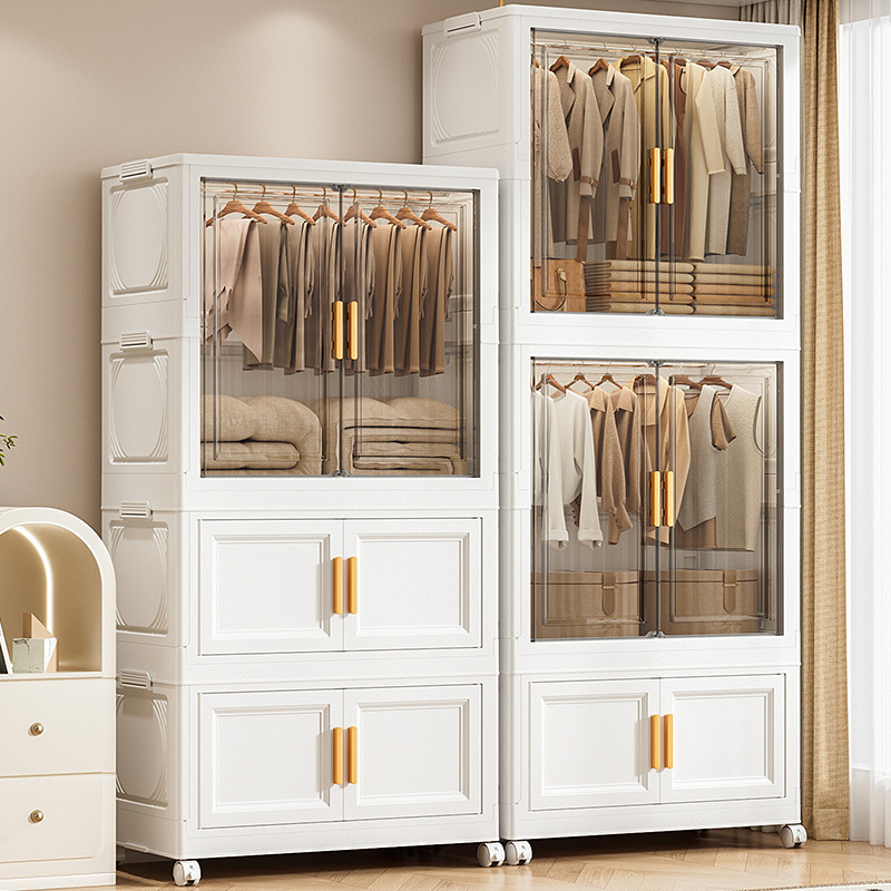 Folding storage cabinet, double-door hanging cabinet for clothes, sundries and toys, combination cabinet for organizing and storing, PP box cabinet Specification image