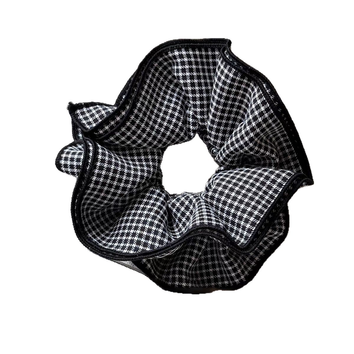 The 2025 new navy blue checkered double-layer large intestinal hair band, women's hair accessory, high-end headband, and high-end low ponytail hair accessory Item Picture