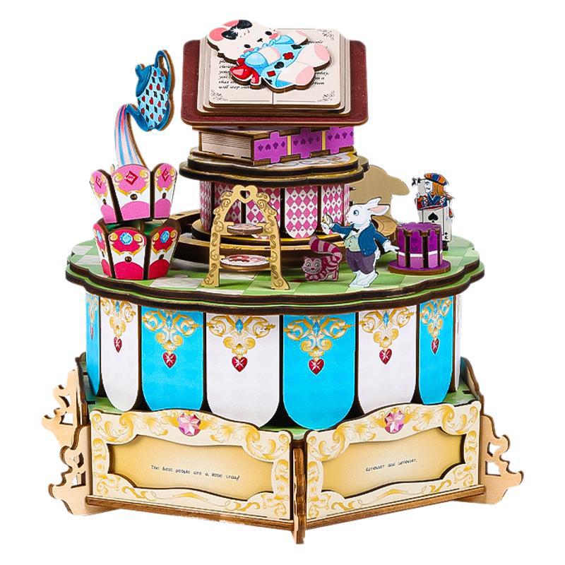 Wooden assembly DIY music box, fun cultural and creative Alice Tea Party, Magic castle music box, classic replica assembly handcrafted gift Item Picture
