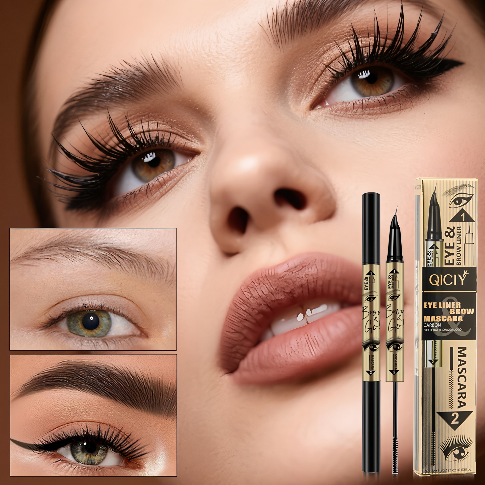 【 Cross-border Exclusive 】QICIY Eyeliner Mascara Eyebrow Pencil, one multi-color option, 5 colors available, waterproof and sweat-proof eyeliner Specification image