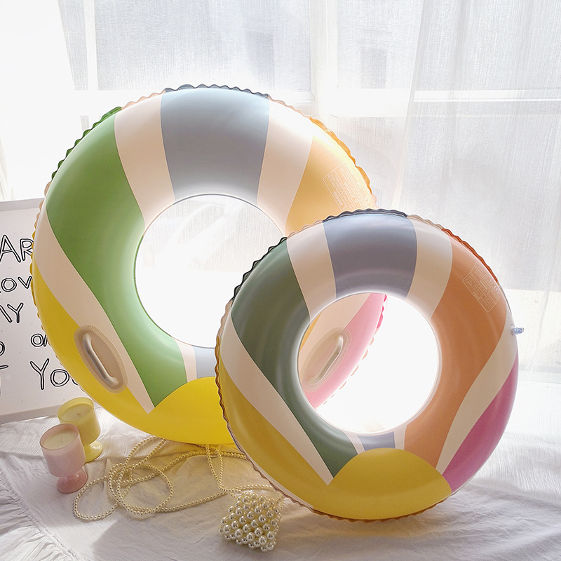Gradient color adult swimming ring, enlarged and thickened handle, inflatable underarm ring, macaron-style women's rescue ring details Picture