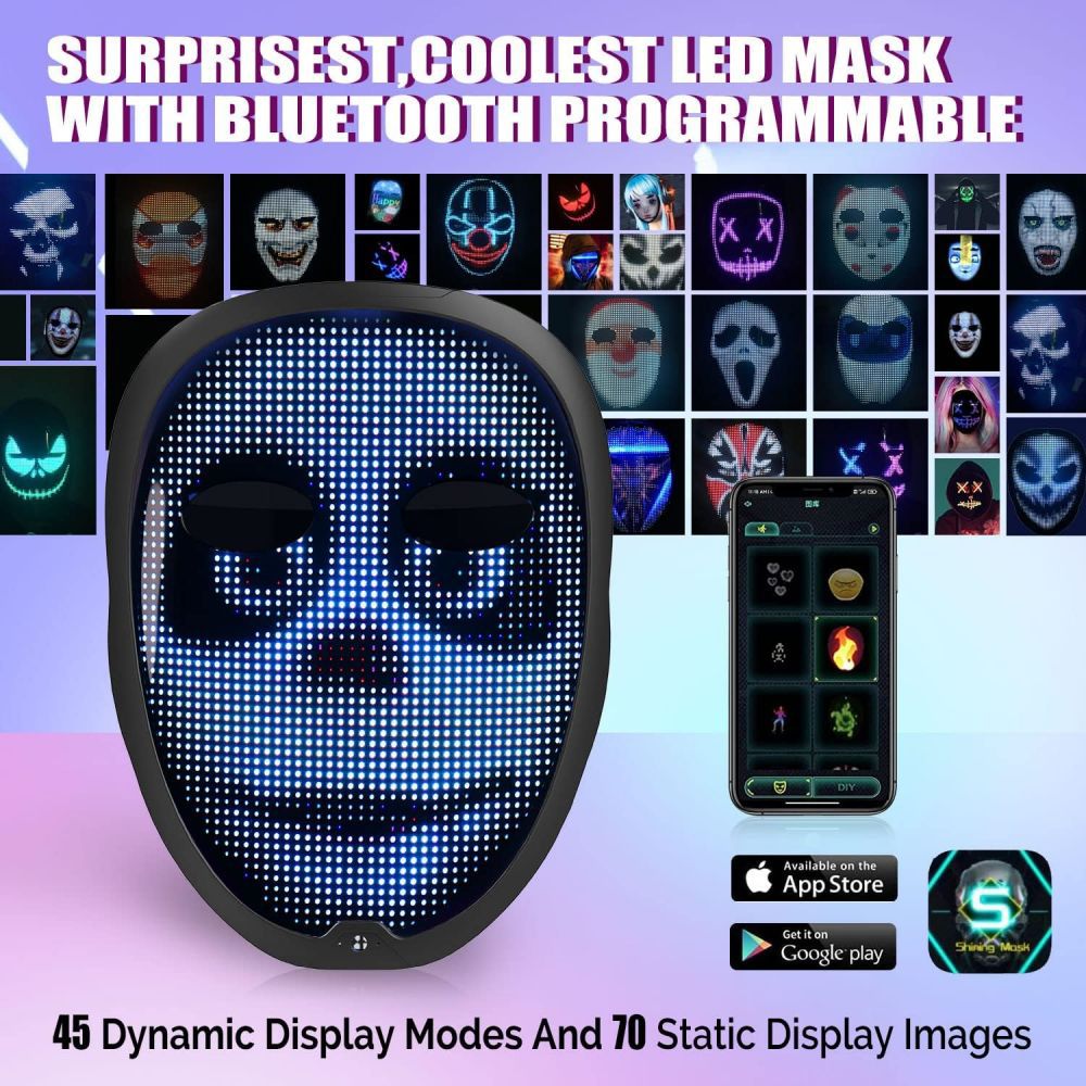 Gesture face-changing mask Bluetooth APP connect LED mask light full-color mask Halloween Party Dance bar details Picture