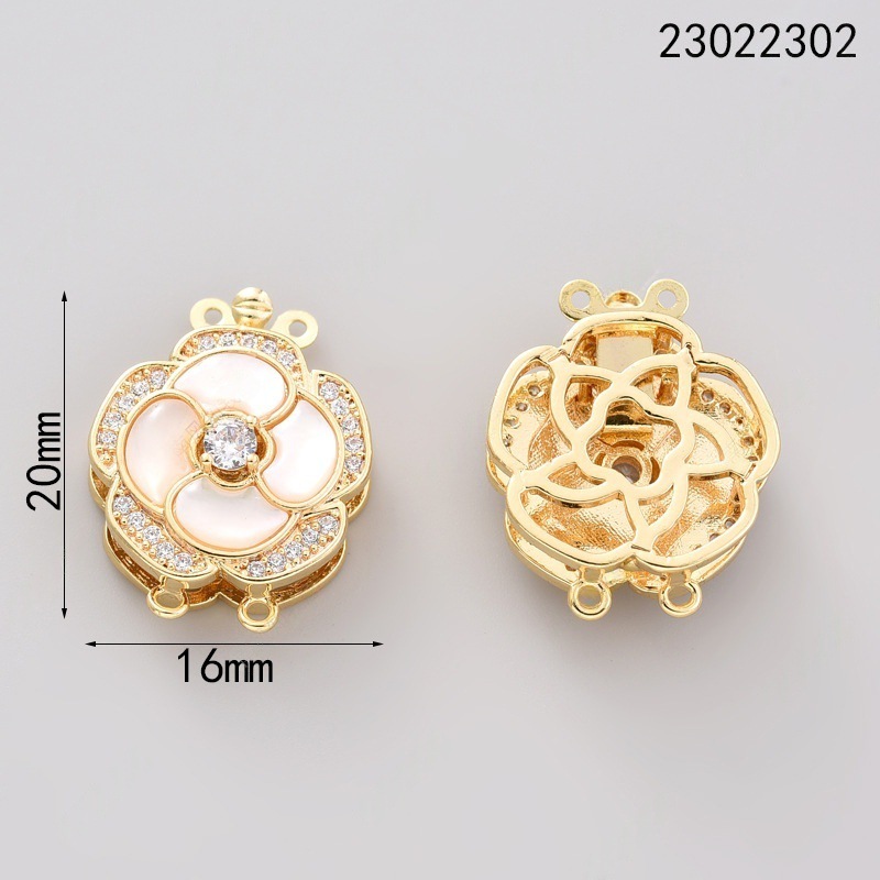 Pearl necklace buckle, single and double row pin buckle, shell camellia, handcrafted end connection buckle, sweater chain diy accessory Specification image