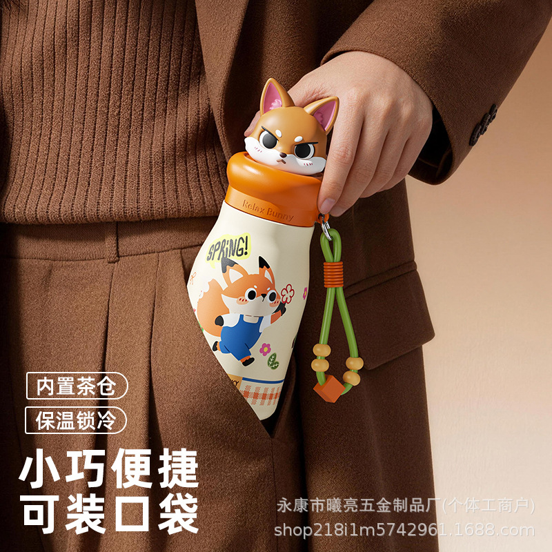Cute cartoon children's insulated cup, 316 stainless steel straw cup, portable student water cup with handle, appearance level gift Specification image