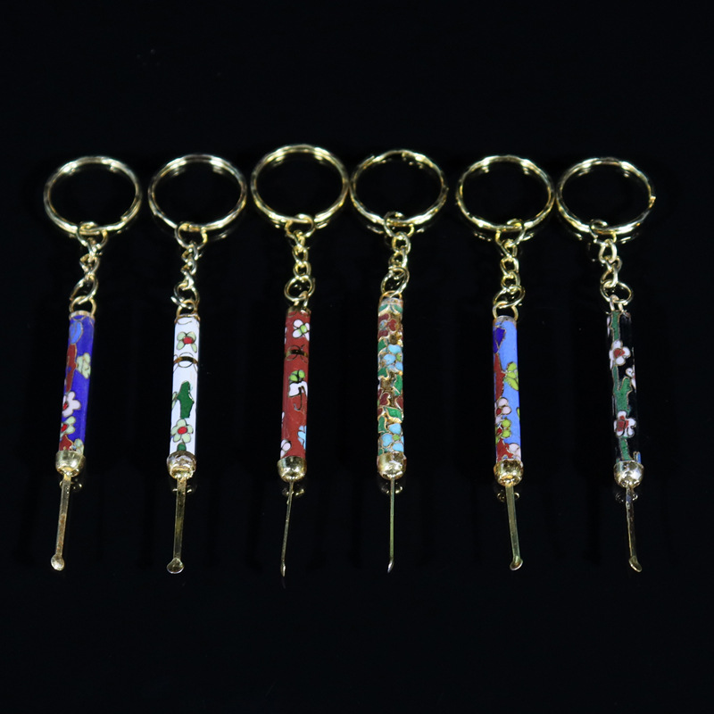 Beijing Cloisonne vintage collection, traditional polished keychain with cloisonne enamel, pendant ear scoop