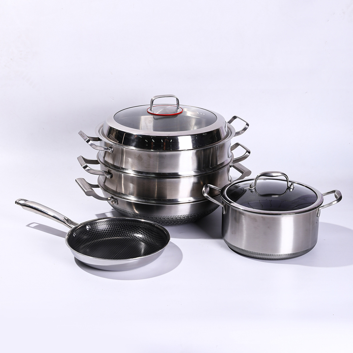 Amaural acero inoxidable wok olla grande profundización olla olla olla de cocina cocina de casa wok olla antiadherente set de utensilios