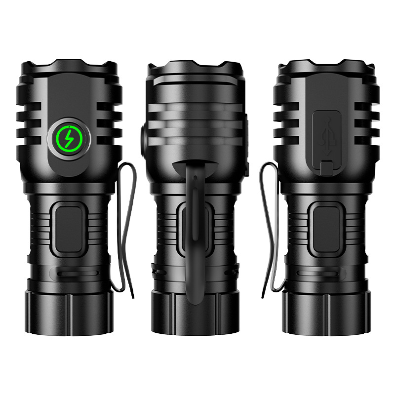Cross-border bestseller mini LED high-intensity three-eye flashlight, universal portable small multi-functional charging flashlight Item Picture