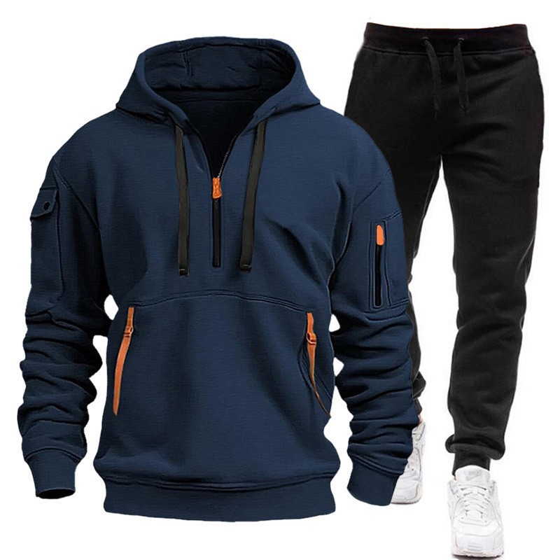 New spring and autumn men's hoodie set, hoodie with zipper and multi-pocket pullover, sporty and casual hoodie set Specification image