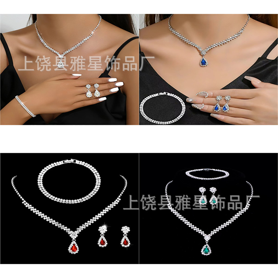 European and American cross-border best-selling earrings, bracelets, party and banquet jewelry, bride's wedding rhinestone necklaces, earrings