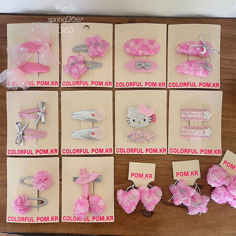 New sweet pink Korean-style hair clips, children's bow clips, side broken bangs clips, baby headbands details Picture